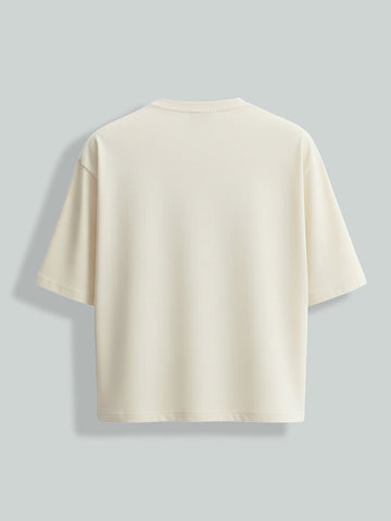Men's Cream Relaxed Fit Embroided 240 GSM Casual T-Shirt