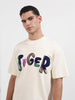 Men's Cream Relaxed Fit Embroided 240 GSM Casual T-Shirt