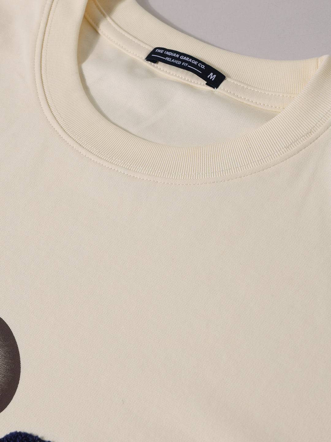 Men's Cream Relaxed Fit Embroided 240 GSM Casual T-Shirt