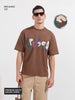 Men's Brown Relaxed Fit Embroided 240 GSM Casual T-Shirt