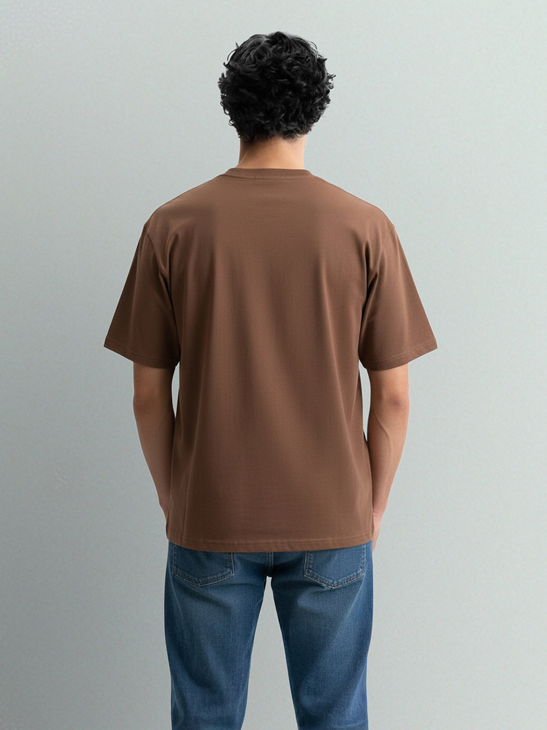Men's Brown Relaxed Fit Embroided 240 GSM Casual T-Shirt