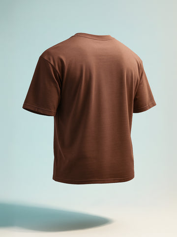 Men's Brown Relaxed Fit Embroided 240 GSM Casual T-Shirt