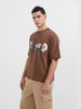 Men's Brown Relaxed Fit Embroided 240 GSM Casual T-Shirt