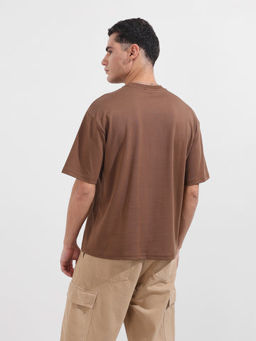Men's Brown Relaxed Fit Embroided 240 GSM Casual T-Shirt