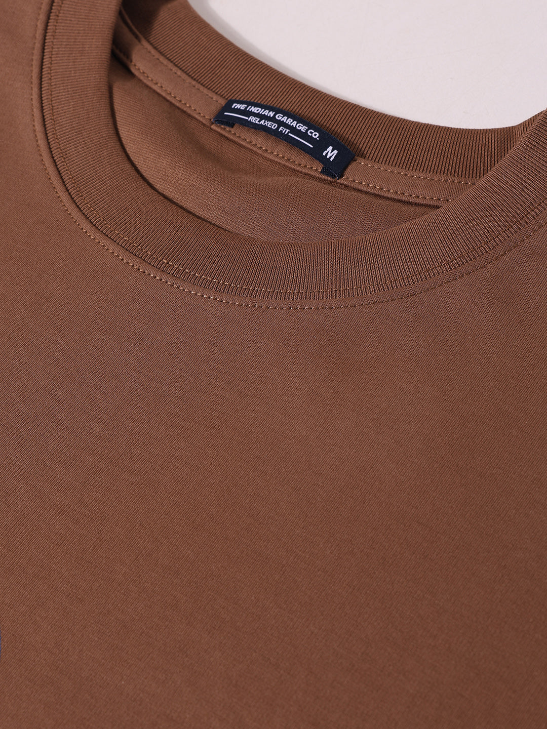 Men's Brown Relaxed Fit Embroided 240 GSM Casual T-Shirt