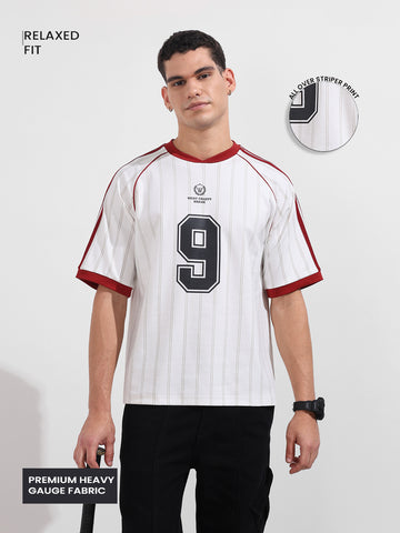 Men's White Relaxed Fit Printed 240 GSM Sport Wear T-Shirt