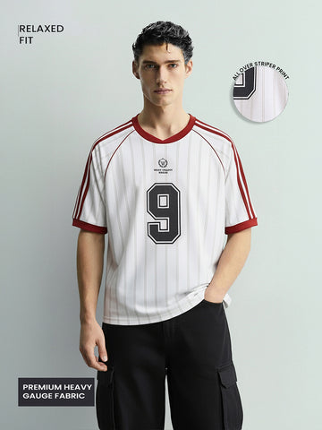 Men's White Relaxed Fit Printed 240 GSM Sport Wear T-Shirt