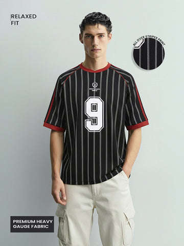 Men's Black Relaxed Fit Printed 240 GSM Sport Wear T-Shirt