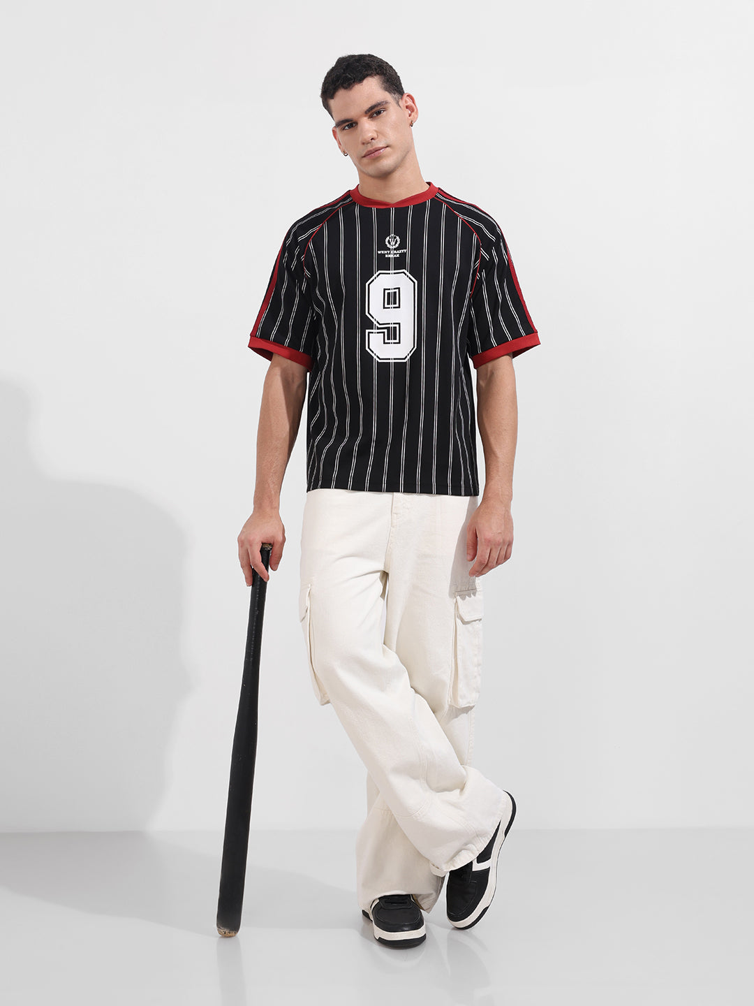 Men's Black Relaxed Fit Printed 240 GSM Sport Wear T-Shirt