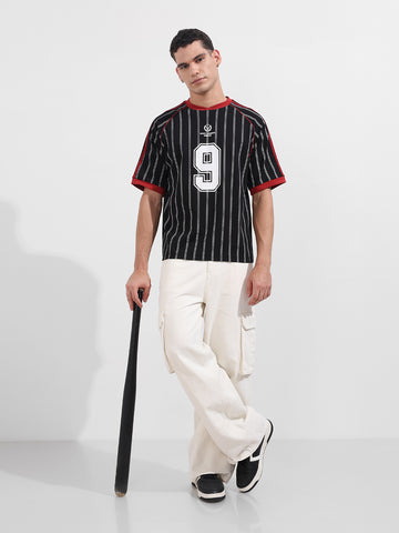 Men's Black Relaxed Fit Printed 240 GSM Sport Wear T-Shirt