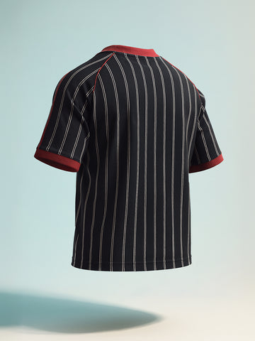 Men's Black Relaxed Fit Printed 240 GSM Sport Wear T-Shirt