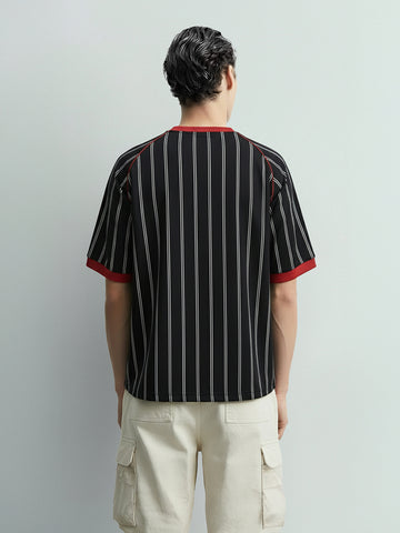 Men's Black Relaxed Fit Printed 240 GSM Sport Wear T-Shirt