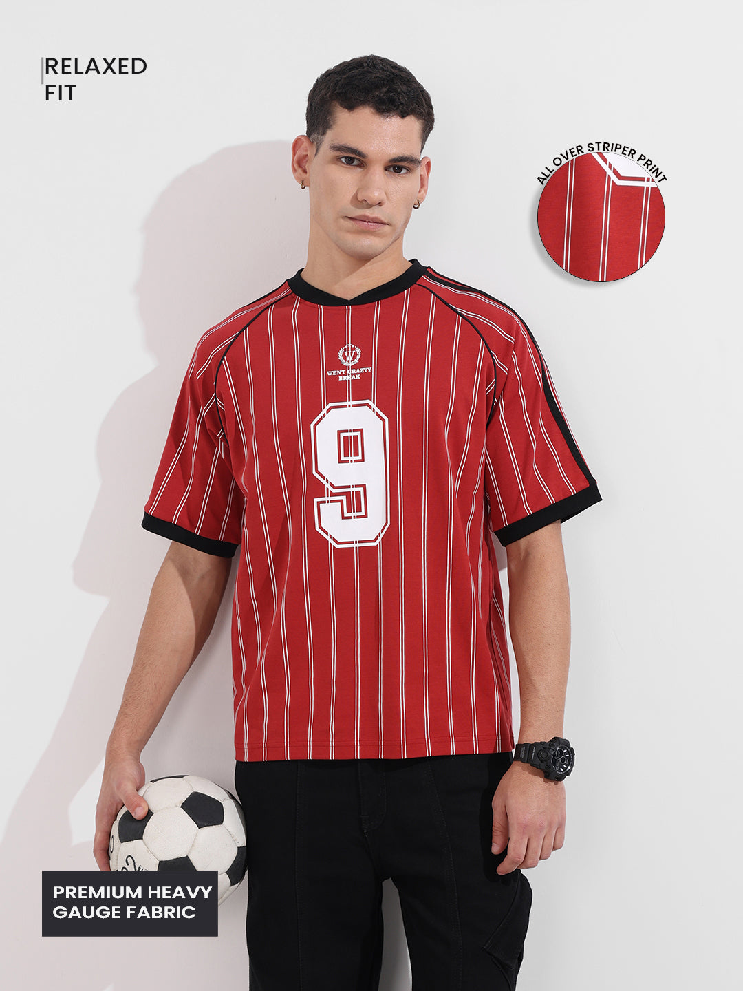 Men's Red Relaxed Fit Printed 240 GSM Sport Wear T-Shirt