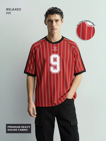 Men's Red Relaxed Fit Printed 240 GSM Sport Wear T-Shirt