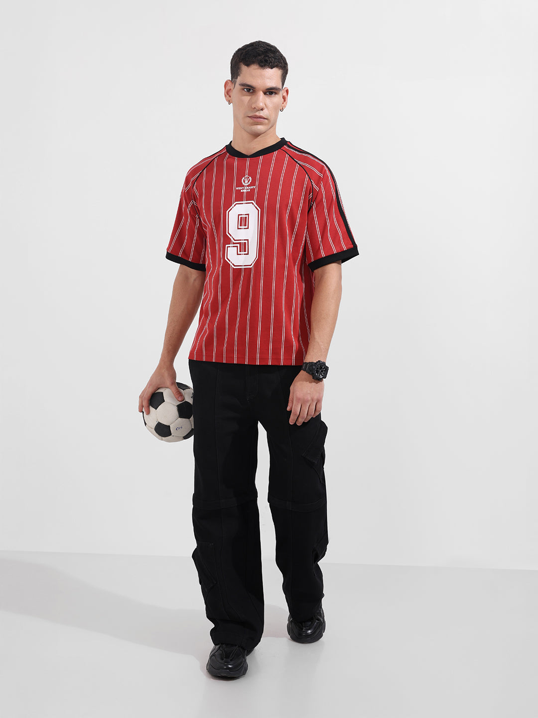 Men's Red Relaxed Fit Printed 240 GSM Sport Wear T-Shirt