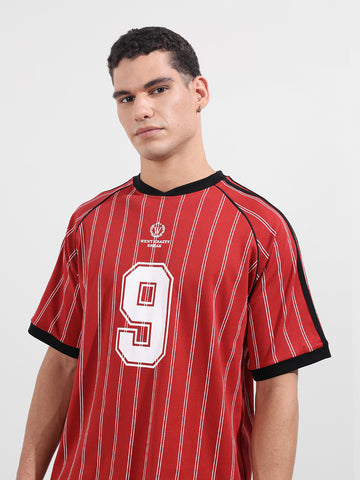 Men's Red Relaxed Fit Printed 240 GSM Sport Wear T-Shirt