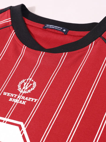 Men's Red Relaxed Fit Printed 240 GSM Sport Wear T-Shirt