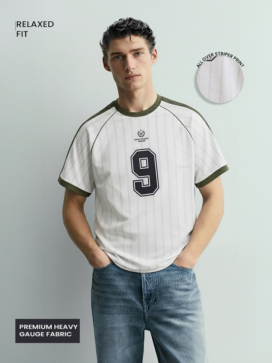 Men's Cream Relaxed Fit Printed 240 GSM Sport Wear T-Shirt