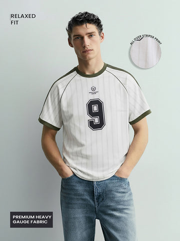 Men's Cream Relaxed Fit Printed 240 GSM Sport Wear T-Shirt