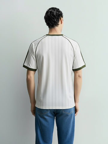 Men's Cream Relaxed Fit Printed 240 GSM Sport Wear T-Shirt