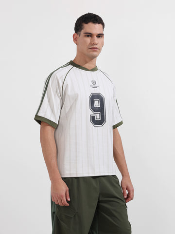 Men's Cream Relaxed Fit Printed 240 GSM Sport Wear T-Shirt