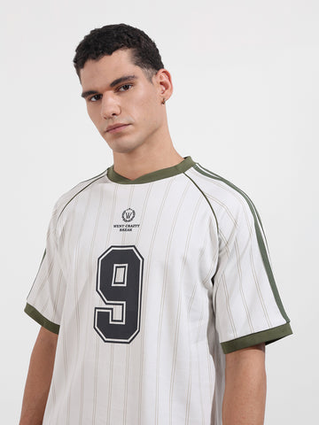 Men's Cream Relaxed Fit Printed 240 GSM Sport Wear T-Shirt