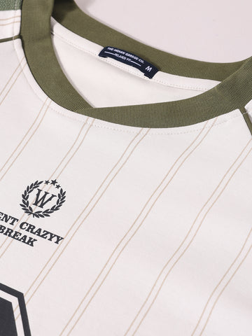 Men's Cream Relaxed Fit Printed 240 GSM Sport Wear T-Shirt