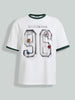 Men's White Relaxed Fit Graphic Printed 240 GSM Sport Wear T-Shirt