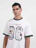 Men's White Relaxed Fit Graphic Printed 240 GSM Sport Wear T-Shirt
