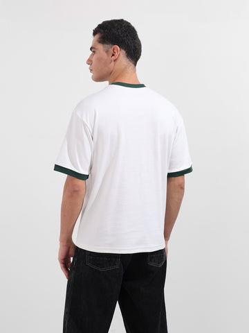 Men's White Relaxed Fit Graphic Printed 240 GSM Sport Wear T-Shirt