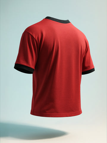 Men's Red Relaxed Fit Graphic Printed 240 GSM Sport Wear T-Shirt