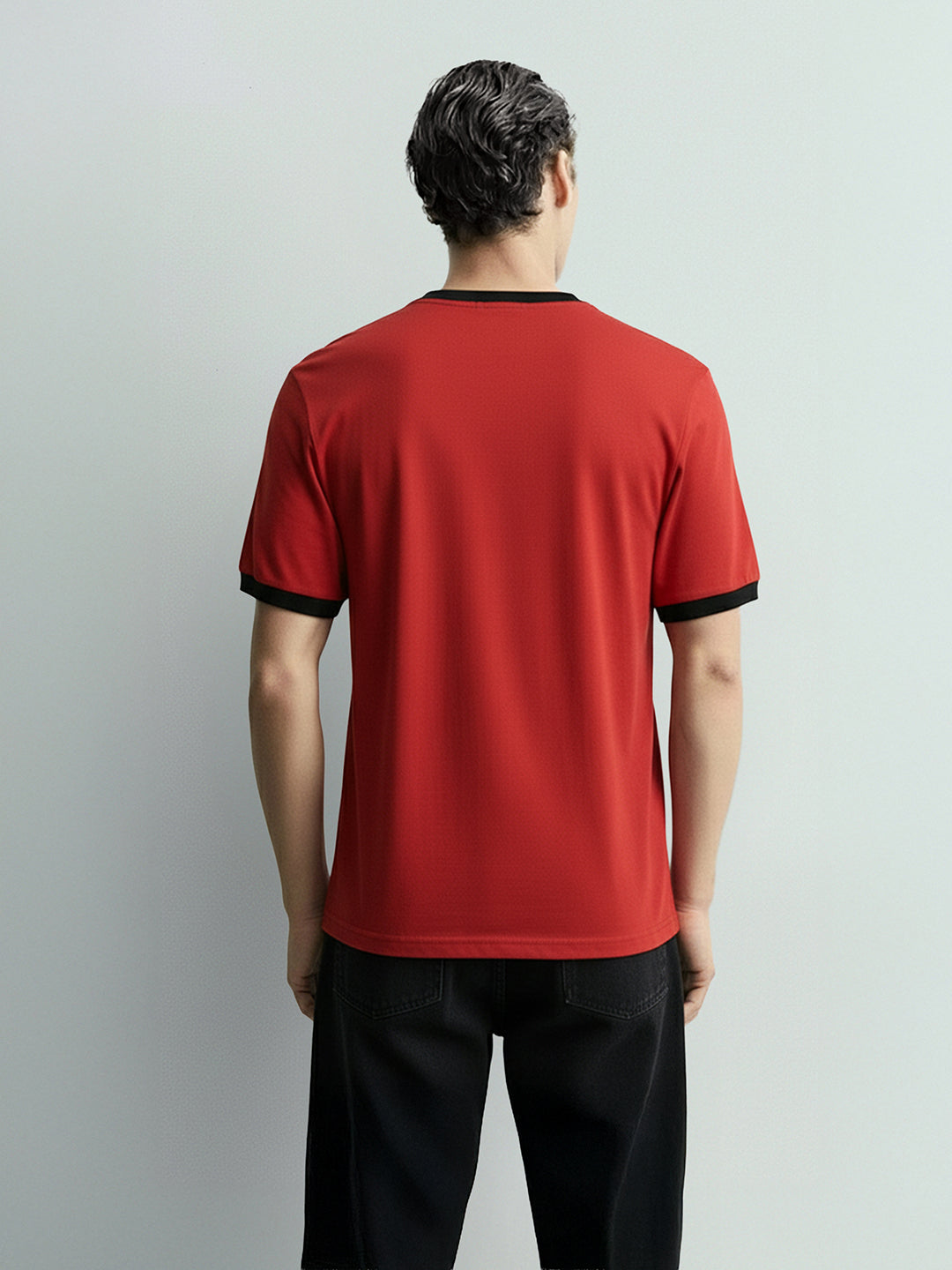 Men's Red Relaxed Fit Graphic Printed 240 GSM Sport Wear T-Shirt