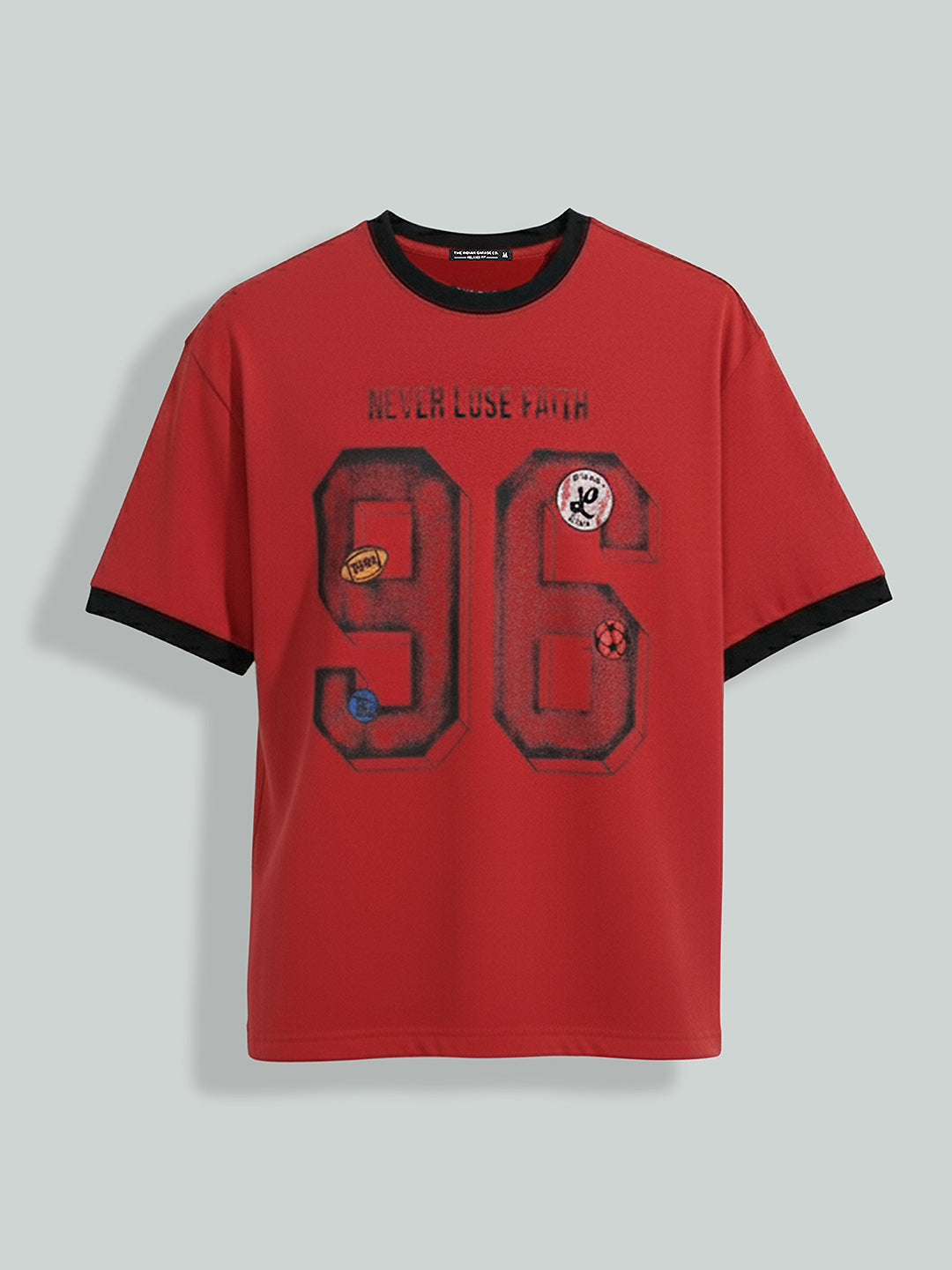 Men's Red Relaxed Fit Graphic Printed 240 GSM Sport Wear T-Shirt