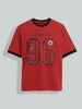 Men's Red Relaxed Fit Graphic Printed 240 GSM Sport Wear T-Shirt