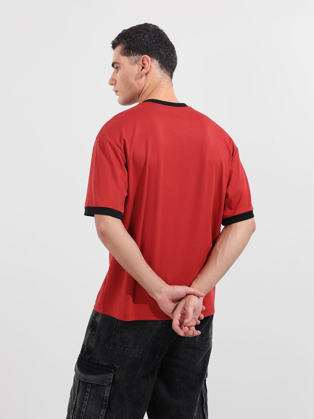Men's Red Relaxed Fit Graphic Printed 240 GSM Sport Wear T-Shirt