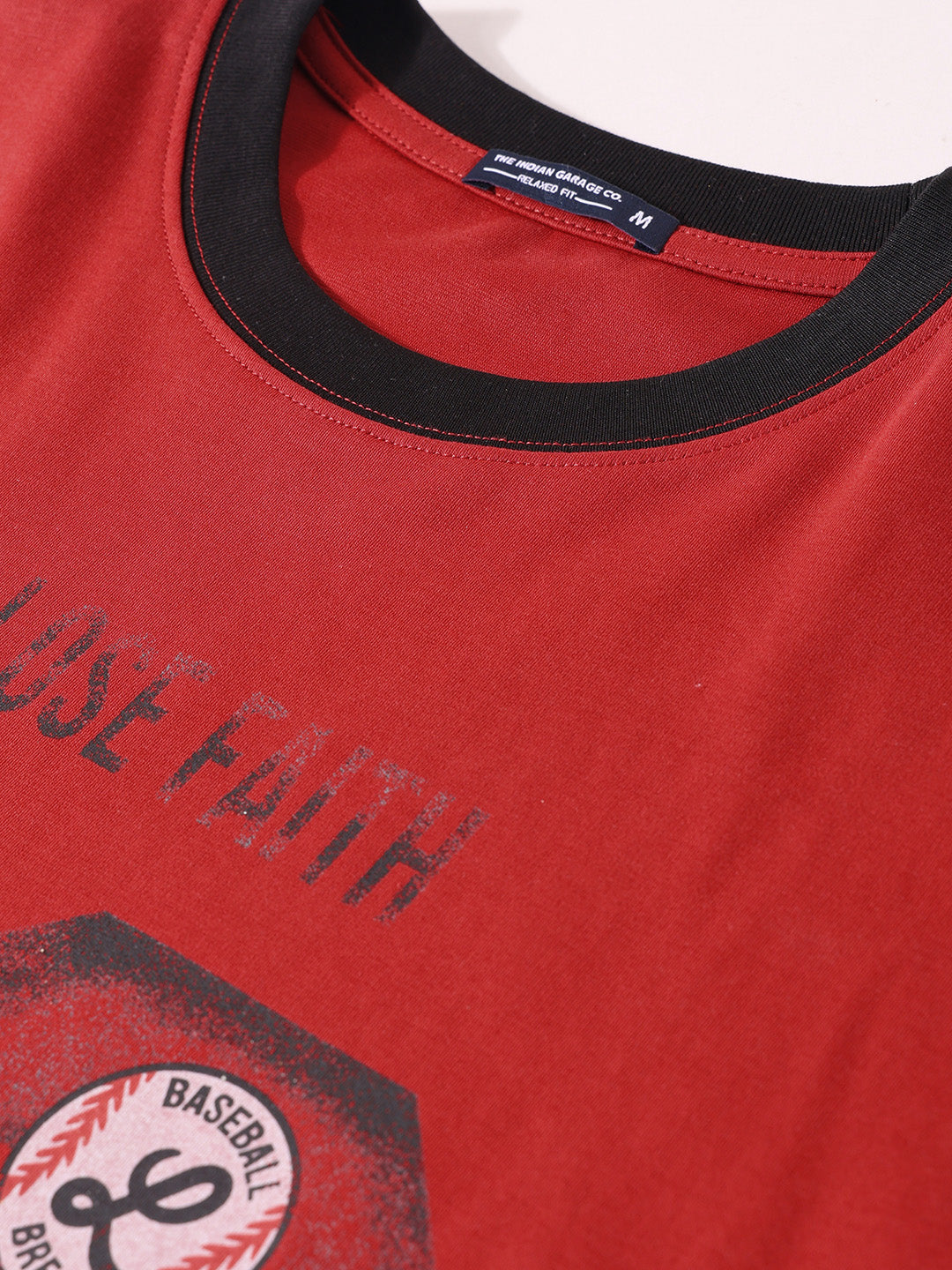 Men's Red Relaxed Fit Graphic Printed 240 GSM Sport Wear T-Shirt