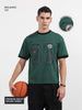 Men's Green Relaxed Fit Graphic Printed 240 GSM Sport Wear T-Shirt