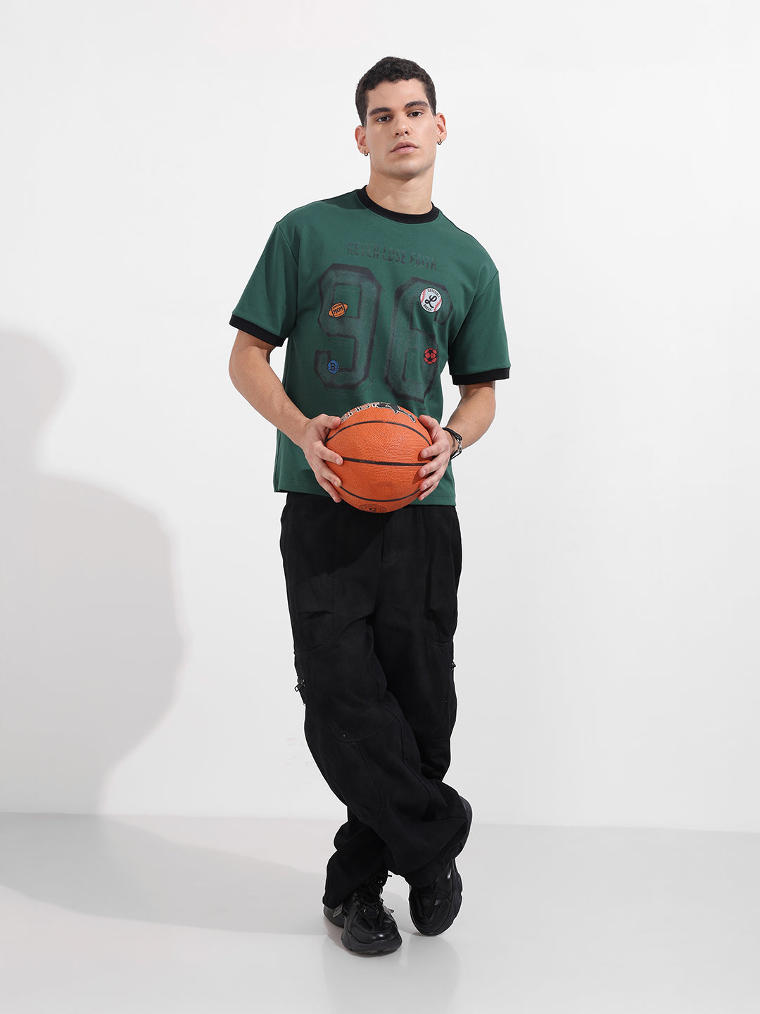 Men's Green Relaxed Fit Graphic Printed 240 GSM Sport Wear T-Shirt