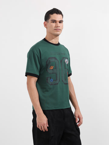 Men's Green Relaxed Fit Graphic Printed 240 GSM Sport Wear T-Shirt