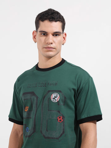 Men's Green Relaxed Fit Graphic Printed 240 GSM Sport Wear T-Shirt