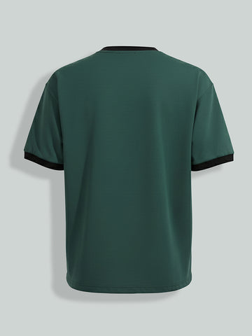 Men's Green Relaxed Fit Graphic Printed 240 GSM Sport Wear T-Shirt