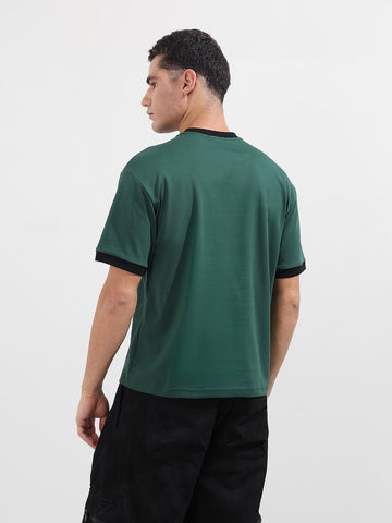 Men's Green Relaxed Fit Graphic Printed 240 GSM Sport Wear T-Shirt