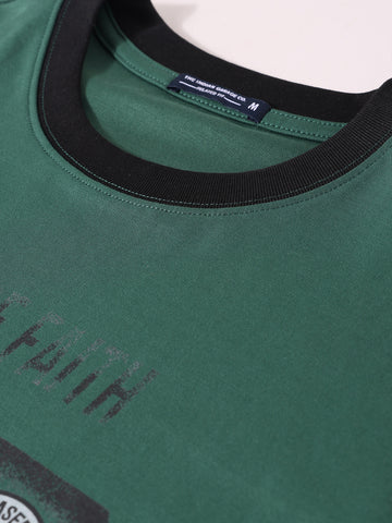 Men's Green Relaxed Fit Graphic Printed 240 GSM Sport Wear T-Shirt