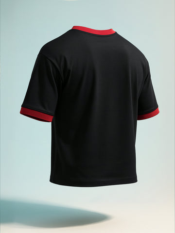 Men's Black Relaxed Fit Graphic Printed 240 GSM Sport Wear T-Shirt