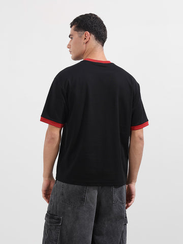 Men's Black Relaxed Fit Graphic Printed 240 GSM Sport Wear T-Shirt