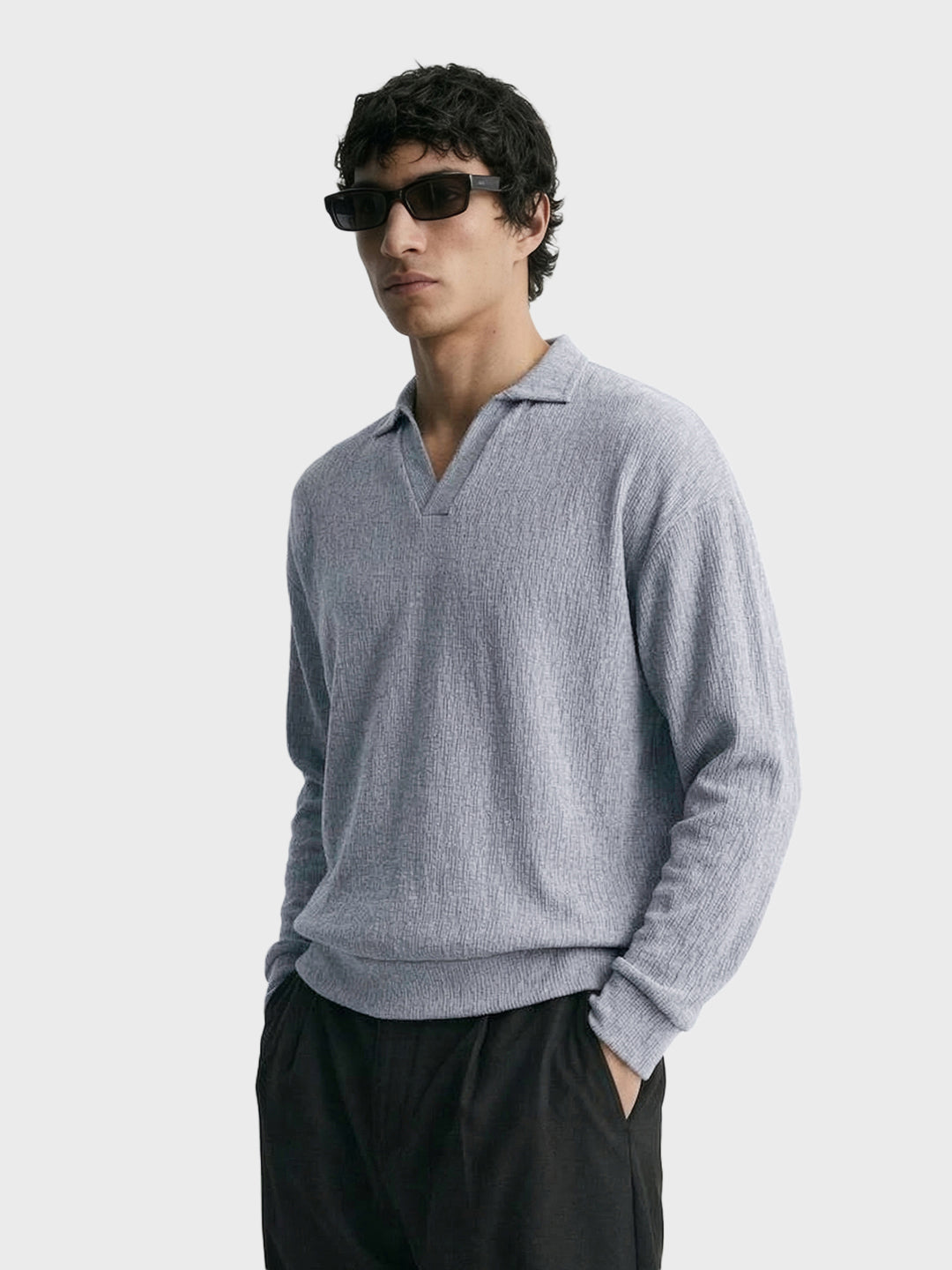 Men's Grey Oversized Fit Textured Casual T-Shirts