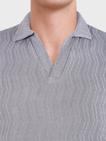 Men's Grey Oversized Fit Textured Casual T-Shirts