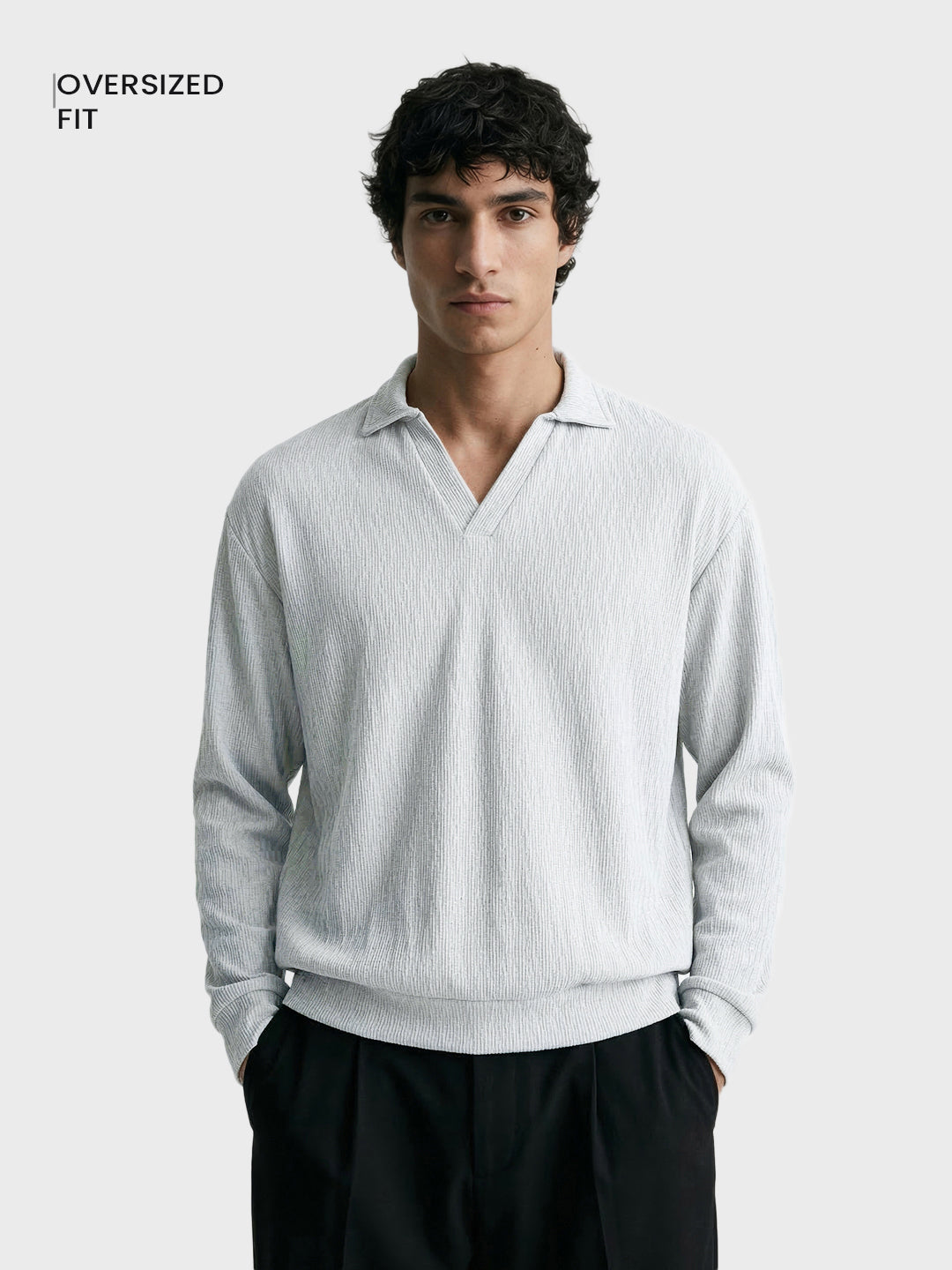 Men's White Oversized Fit Textured Casual T-Shirts
