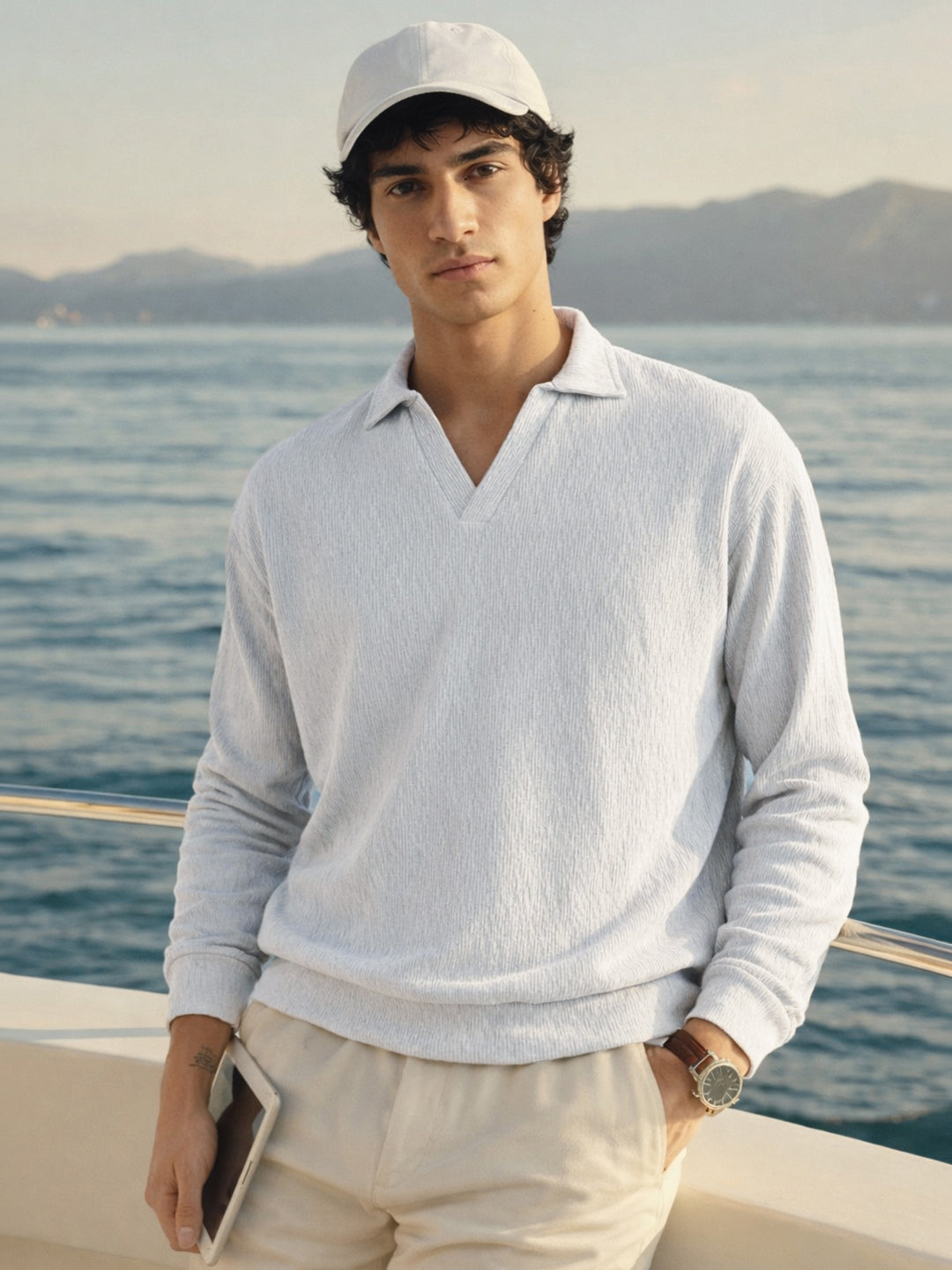 Men's White Oversized Fit Textured Casual T-Shirts