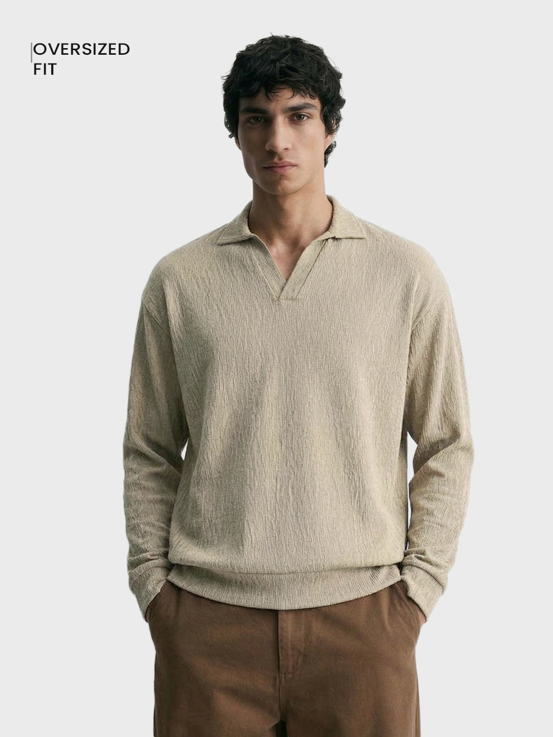 Men's Brown Oversized Fit Textured Casual T-Shirts
